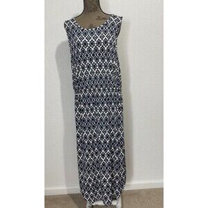 Banana Republic Blue & White Sleeveless Maxi CrissCross Back Dress  Size XL READ